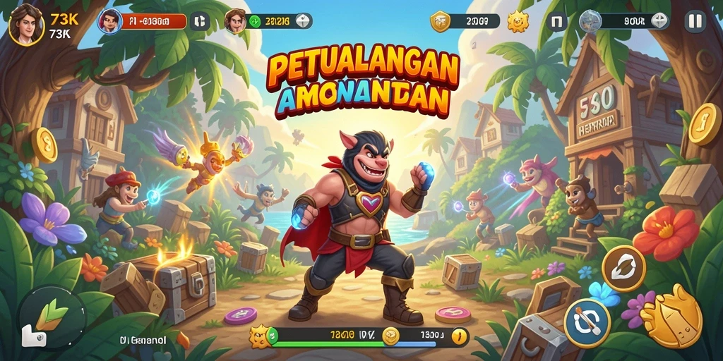 Tangkapan layar utama 73K menampilkan aksi gameplay arcade yang seru dan penuh tantangan.