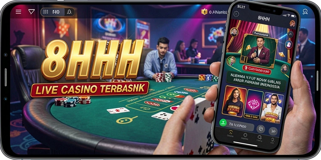Screenshot gameplay Live Casino dengan dealer profesional dan interaksi pemain.