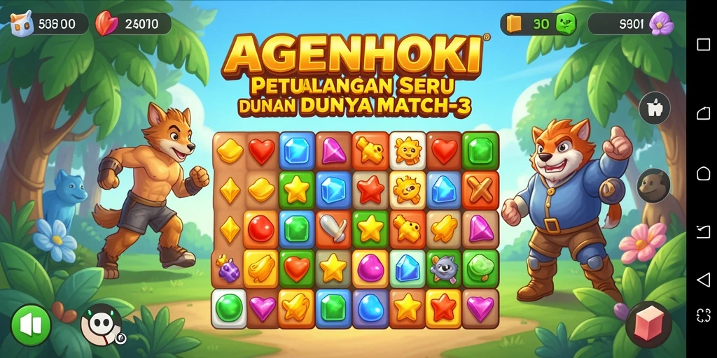 Screenshot gameplay AGENHOKI menampilkan tantangan Match-3 yang seru.