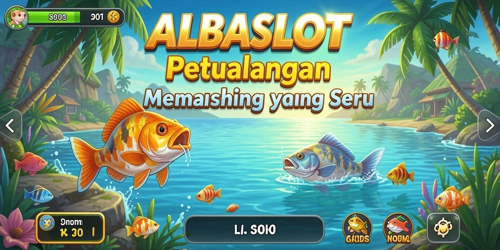 Tampilan gameplay ALBASLOT yang menarik saat memancing di laut.