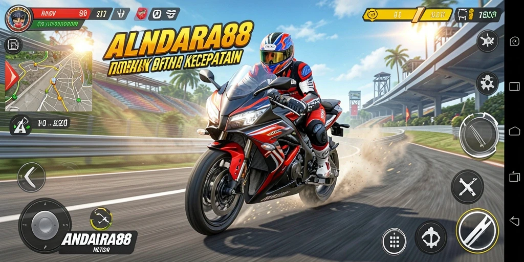 Tampilan gameplay ANDARA88 yang mendebarkan dan penuh aksi balapan motor.
