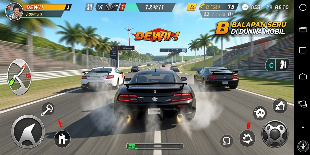 Screenshot gameplay DEWI11 menampilkan balapan seru dan mendebarkan.