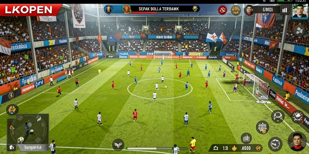Tampilan aksi gameplay sepak bola yang menarik di LKOPEN.