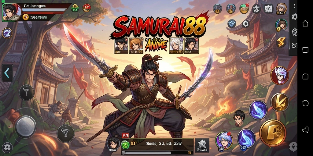 Screenshot menunjukkan aksi mendebarkan dalam SAMURAI88.