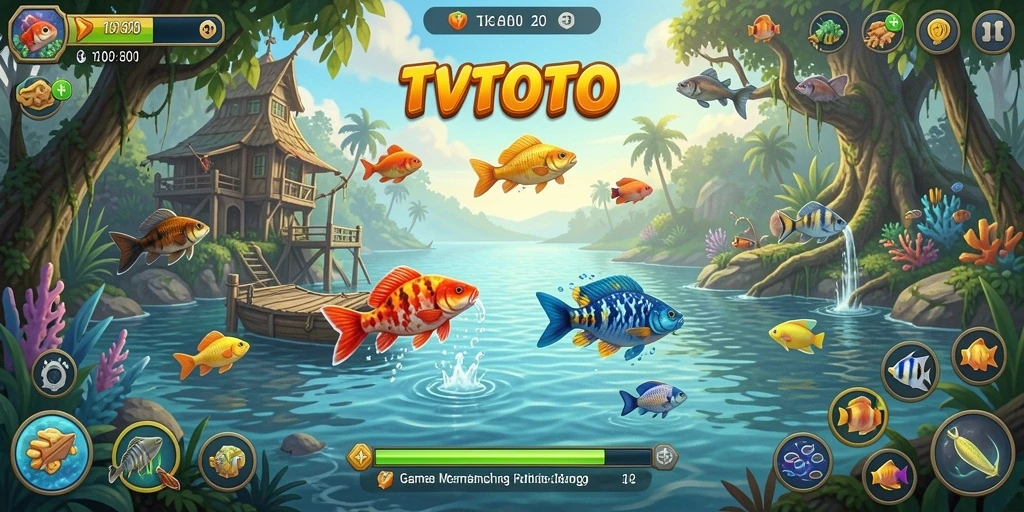 Screenshot utama TVTOTO menampilkan aksi memancing yang seru dan menantang.