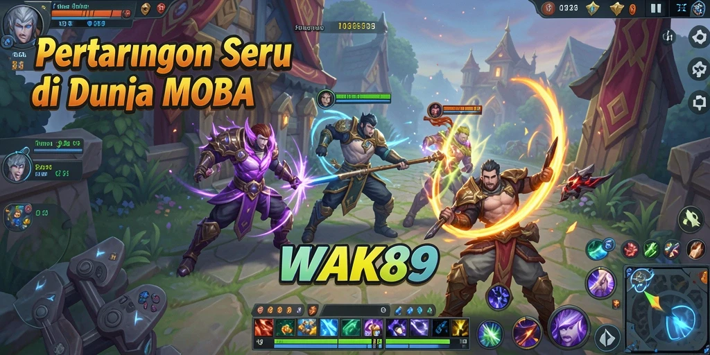 Tampilan gameplay seru WAK89 dalam pertarungan MOBA epik.