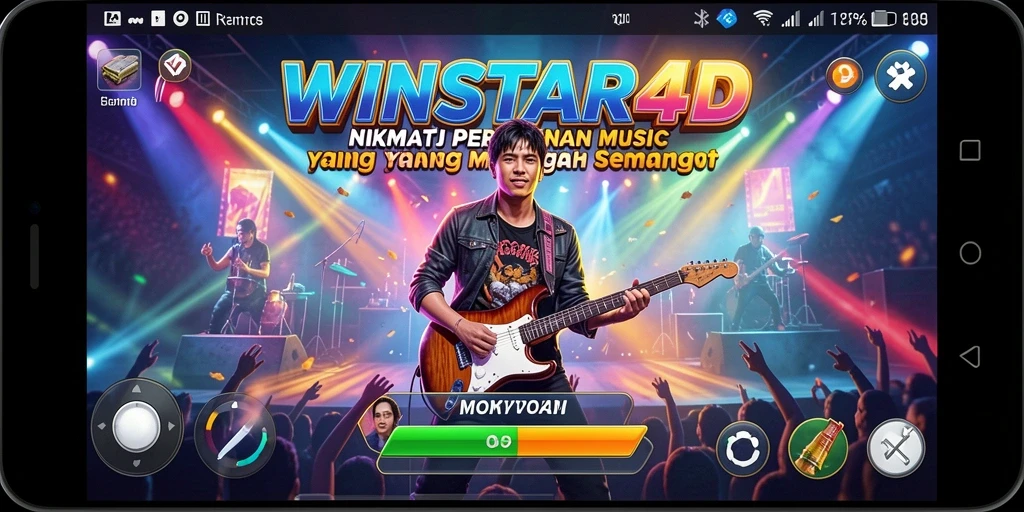 Tampilan gameplay <strong>WINSTAR4D</strong> yang menarik dengan berbagai instrumen musik.