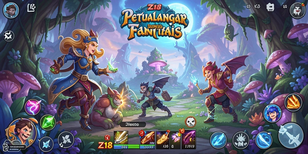 Tampilan gameplay Z18 dengan karakter menjelajahi dunia petualangan.